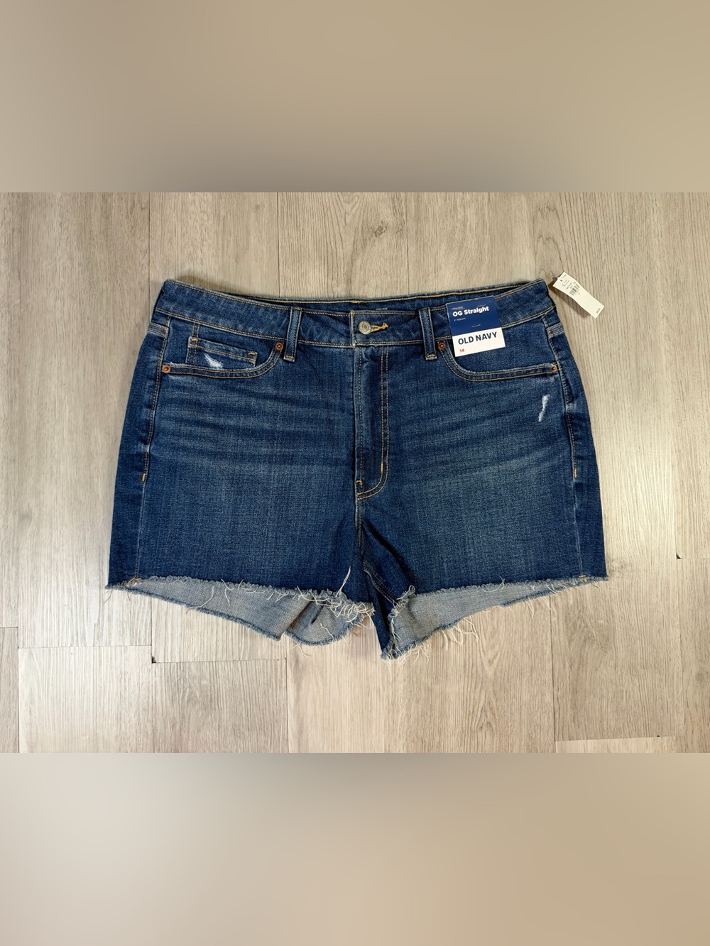 Old Navy OG Straight Blue Denim High Rise Cut Off Shorts Womens Size 14 NWT